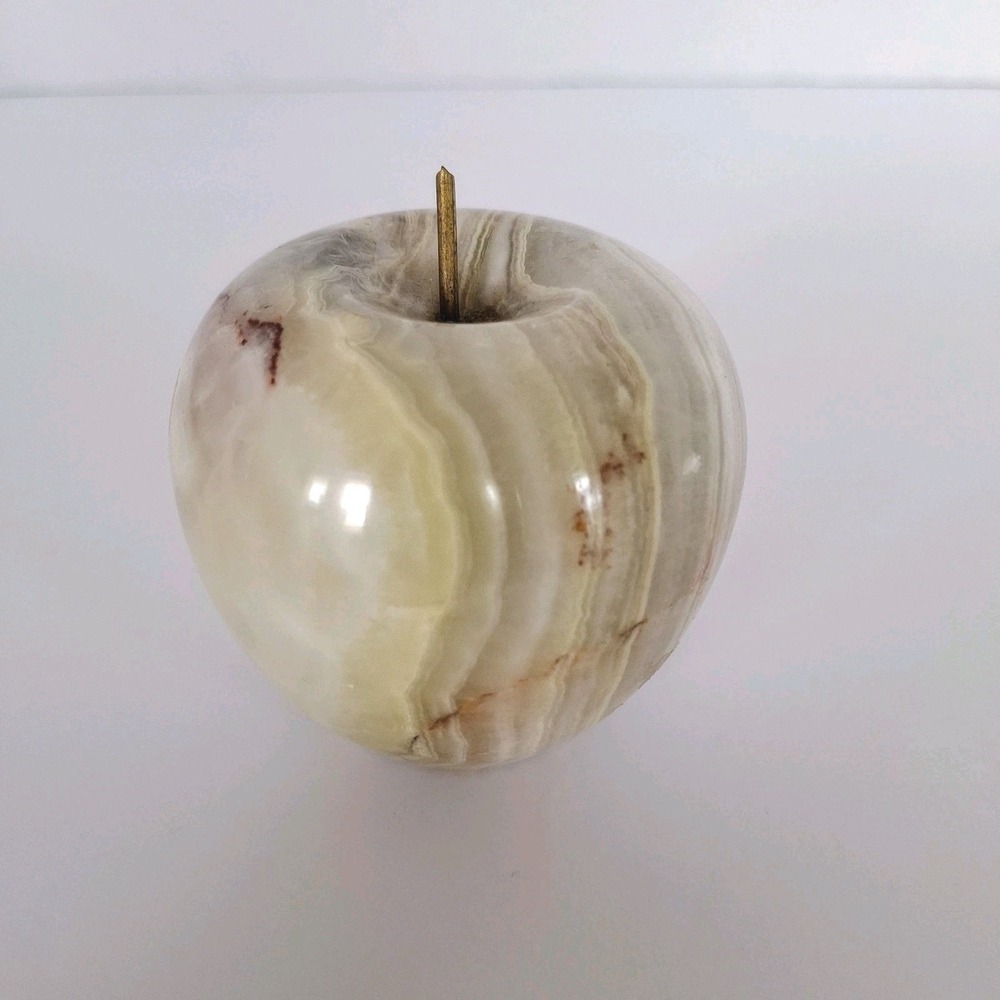 Apple‎ Marble Vintage Paperweight 3 " Brass Stem Used